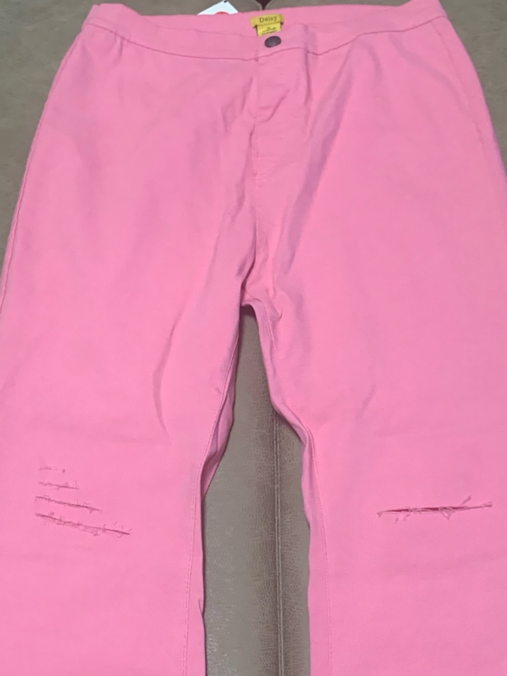 Daisy Women’s Pink Stretch Distressed Raw Hem Flared Leg Jeans NEW Size 2X - Picture 4 of 7